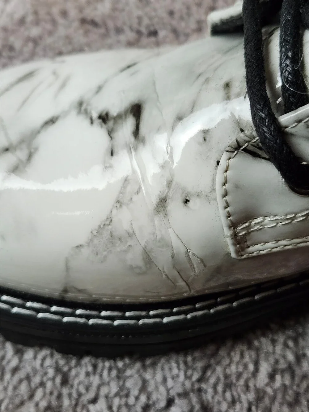 Kids MIA Marble-Print Lace-Up Combat Boots - White/Black